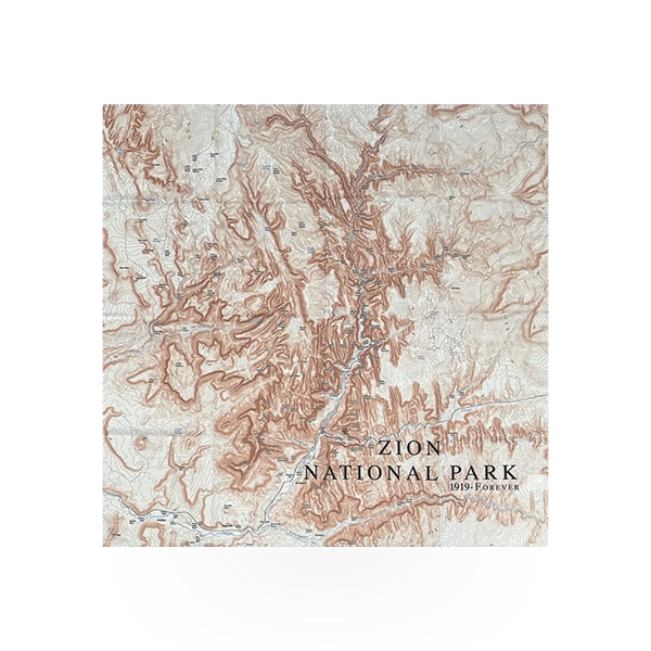 Smith Western 24-inch Zion Topo Map bandana featuring detailed topographic mountain patterns and outdoor adventure design.