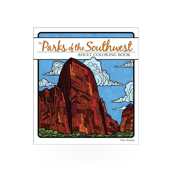 Coloring book titled "Parks of the Southwest" by AdventureKeen featuring outdoor park illustrations on the cover.