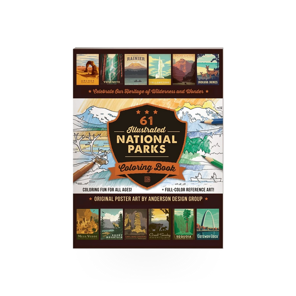 Illustrated National Park coloring book by Pumpernickel Press featuring outdoor scenes and nature illustrations for coloring.