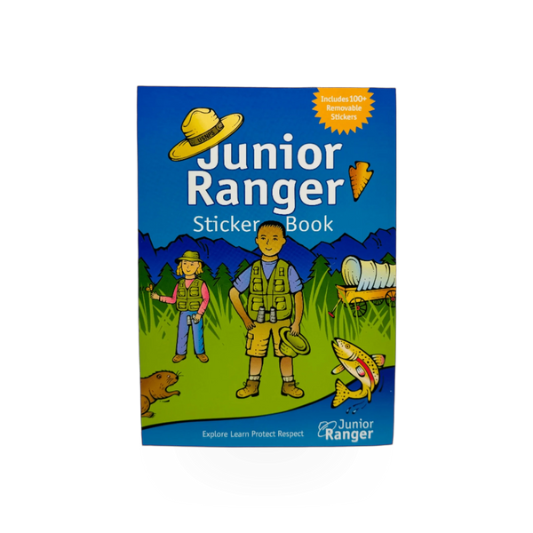 Junior Ranger sticker book by Western National Parks Assoc featuring colorful outdoor-themed illustrations and interactive pages.