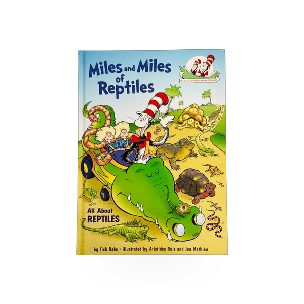 Illustration of the book "Miles And Miles Of Reptiles" by Penguin Random House, showing the colorful cover with various reptiles.