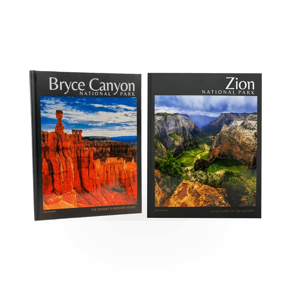 Hardcover Zion and Bryce National Parks travel book double pack by Park Partners, featuring scenic landscape images.