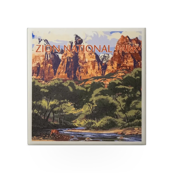 Lantern Press Virgin River coaster with scenic design, ceramic surface, and cork backing for protection and style.