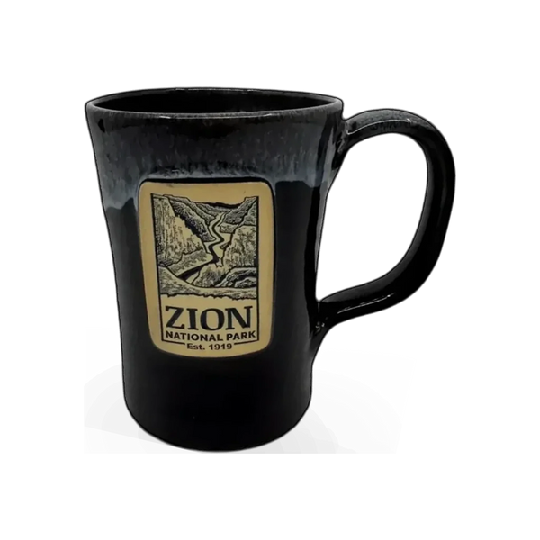 Deneen Pottery Zion Canyon Plum themed mug featuring a scenic canyon design on a ceramic mug.