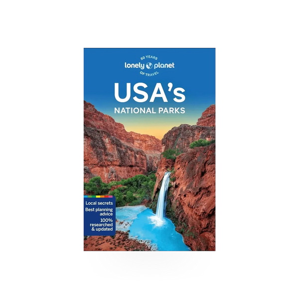 Cover of the "USA's National Parks" travel guide by Lonely Planet, published by Hachette Book Group USA, featuring scenic park images.