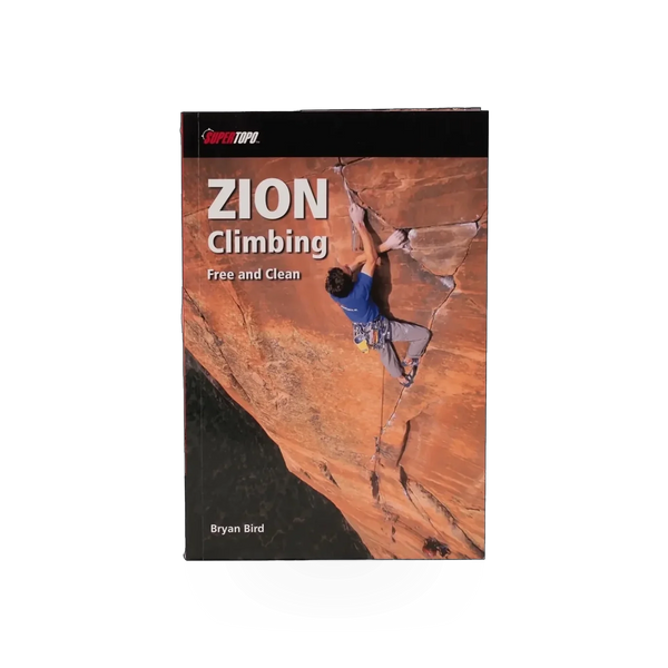 SuperTopo Zion Climbing guidebook cover, featuring scenic canyon images and climbing route details for Zion National Park.