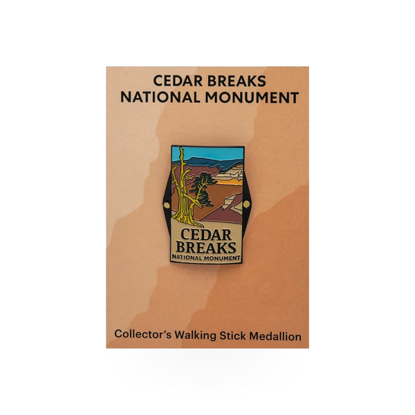Eagle River Designs cedar-themed hiking stick medallion with CEBR Cedar Breaks design for outdoor enthusiasts.