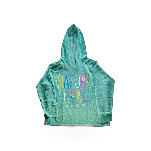 RMR Designs hoodie featuring Yth Nature Girl theme, soft fabric with graphic print, casual style, front view.