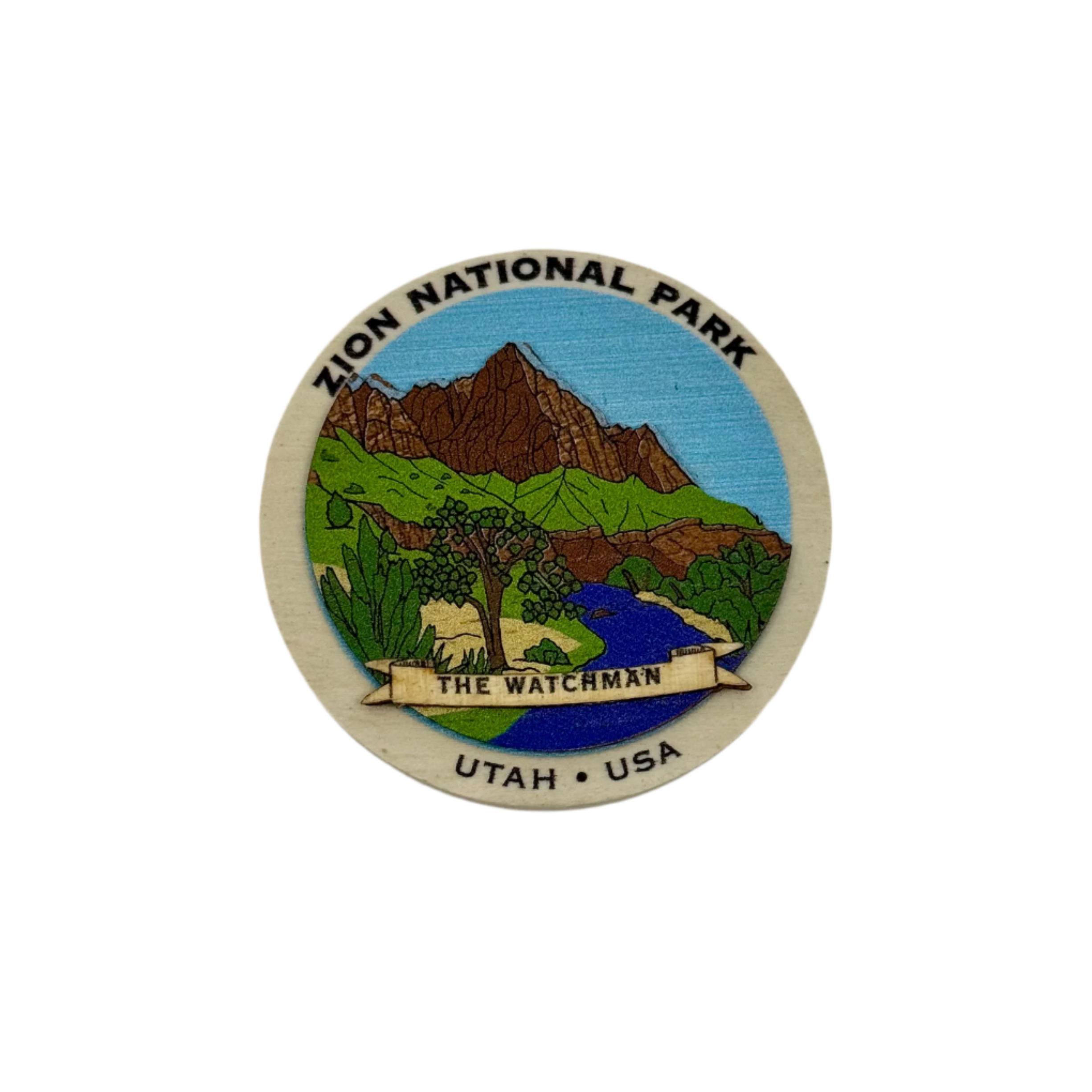 Magnet - Round - Wood Watchman - 93202-RDWM - Zion Natl Park Forever Project