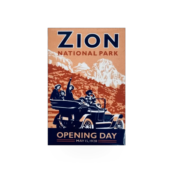 John Clark Opening Zion VA magnet featuring detailed artwork of Zion canyon with vibrant colors and intricate design elements.