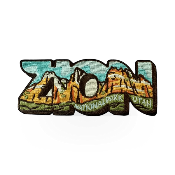 Eagle River Designs Zion Word Patch magnet featuring a colorful, embroidered design with the word "Zion" in bold lettering.