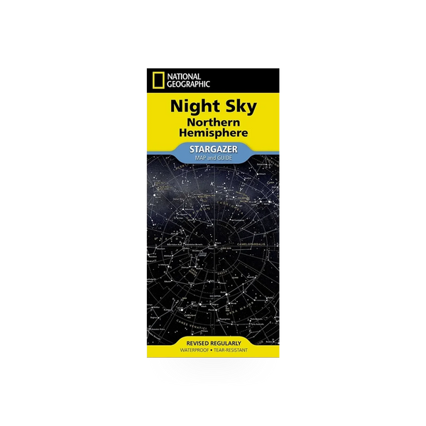National Geographic Maps Night Sky map showing constellations and celestial bodies on a detailed star chart.