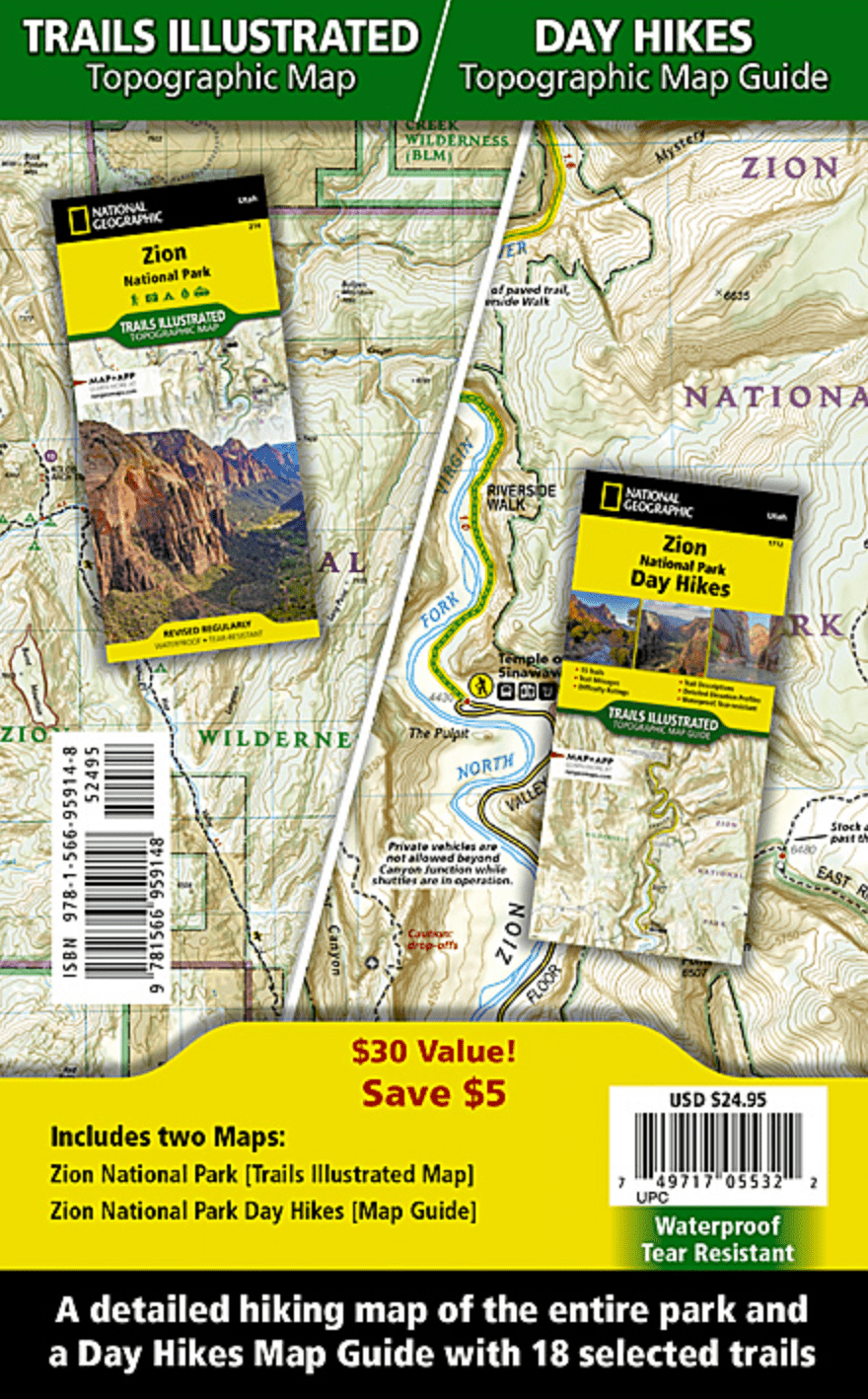 Map - Nat Geo Zion NP & Day Hikes Bundle - Zion Natl Park Forever Project