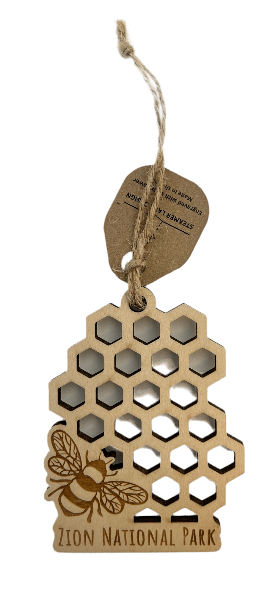Ornament - Wood Honeycomb & Bee Zion - Zion Natl Park Forever Project