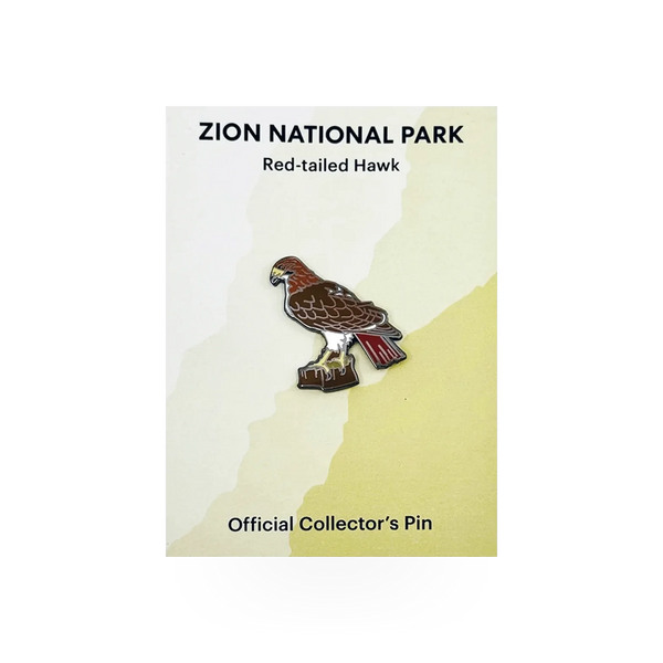 Red-tailed hawk themed pin by Eagle River Designs featuring a detailed red-tailed hawk illustration.