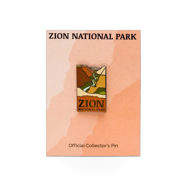 Eagle River Designs Zion National Park themed enamel pin featuring a scenic mountain and park landscape illustration.
