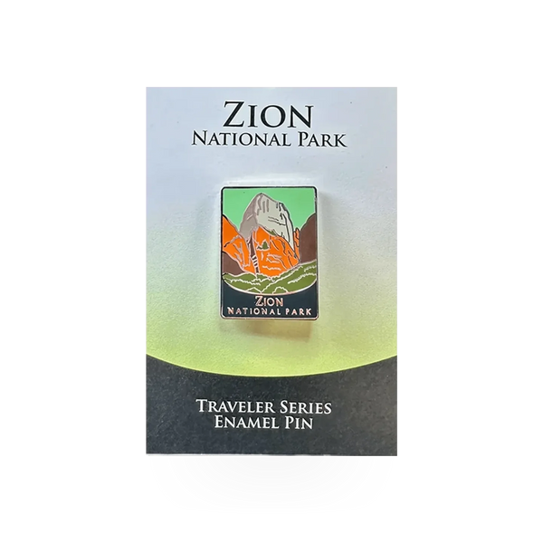 Eagle River Designs Zion National Park Traveler theme pin featuring a detailed design of Zion landscape and park symbols.