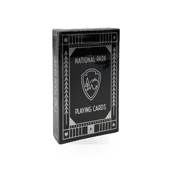 Black and white national park playing cards by Micah Hoang, featuring iconic park images on each card.