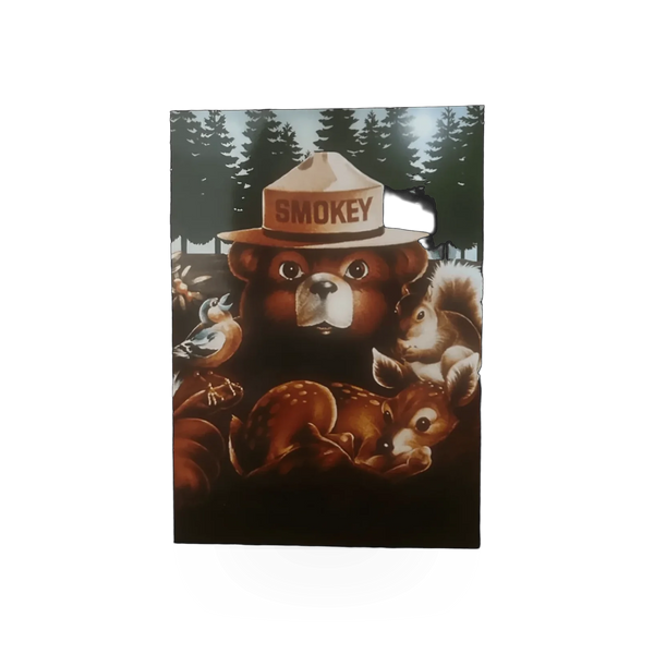 4x6 postcard featuring Smokey Bear and friends, by Impact Photographics, with colorful forest wildlife illustration.
