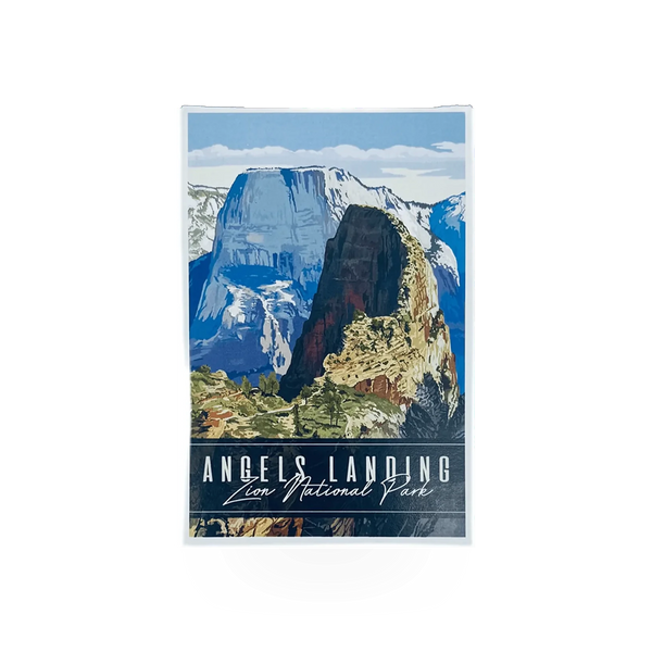 Lantern Press postcard featuring Angels Landing in Zion National Park with scenic mountain views and rugged cliffs.