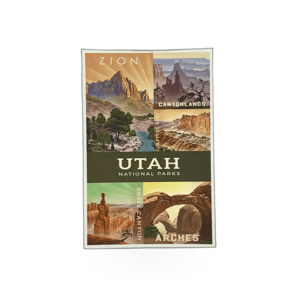 Lantern Press Utah Parks postcard featuring scenic images of Utah's national parks and natural landscapes.
