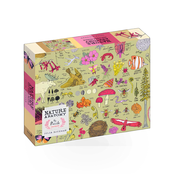 Piece of Nature Anatomy The Puzzle by Hachette Book Group USA showing intricate nature-themed illustrations on assembled puzzle pieces.