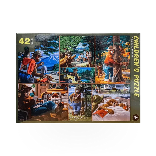 Colorful Smokey Bear kids puzzle by Impact Photographics, featuring a playful illustration of Smokey Bear for children.