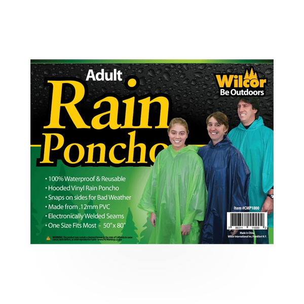 Youth rain poncho by Wilcor International, waterproof safety rain gear for children, with hood and bright color for outdoor protection