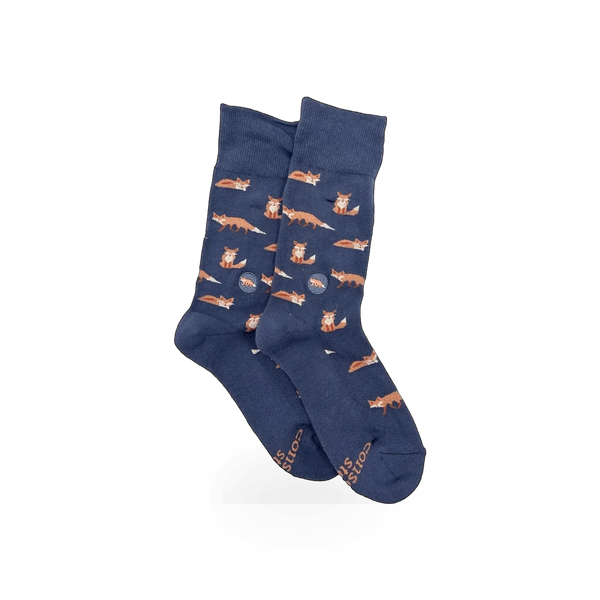 Conscious Step fox-themed socks featuring colorful fox illustrations on soft, comfortable fabric for casual wear.