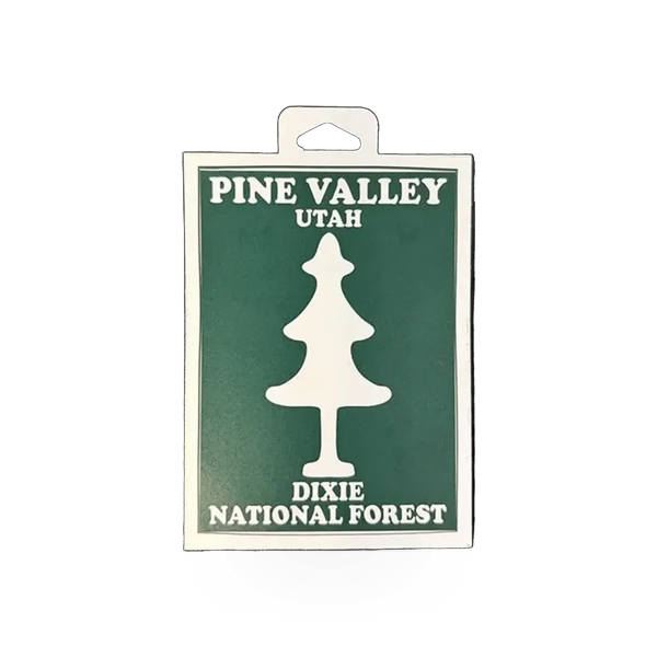 Die-cut Pine Valley sticker from Impact Photographics, featuring vibrant PV design on glossy material.