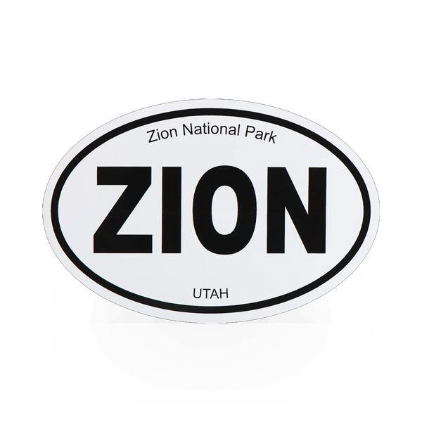 Black and white oval Zion sticker by Impact Photographics featuring a scenic landscape design.
