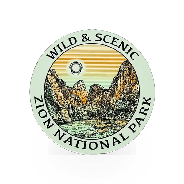 Green "Wild & Scenic" sticker by American Backcountry featuring vibrant nature-inspired artwork.