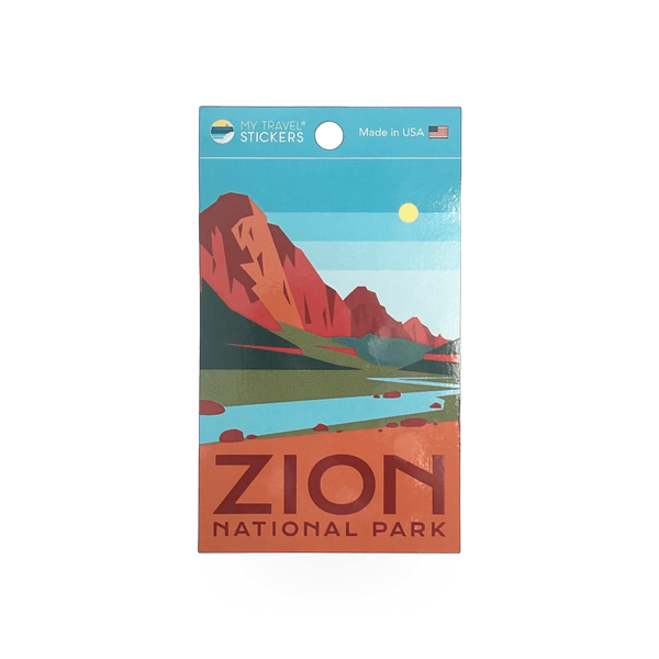 My Travel Stickers Zion Canyon sticker featuring colorful illustration of Zion Canyon landscape.