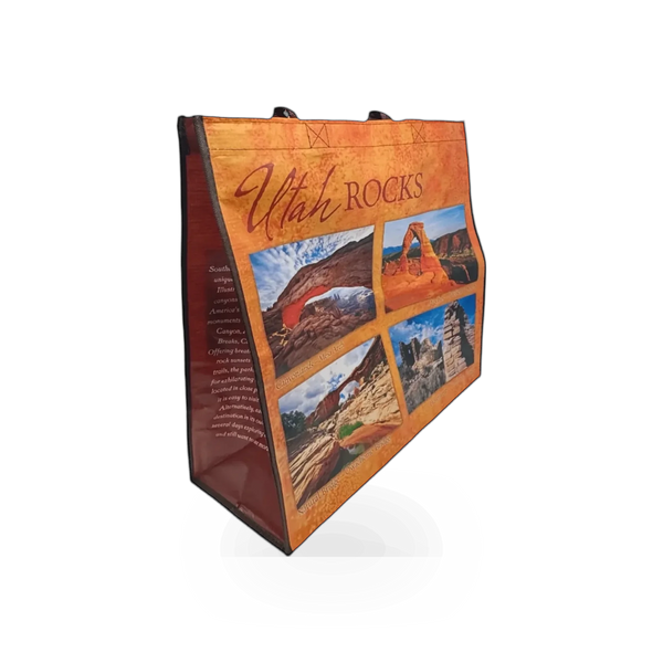 Small Utah Rocks theme tote bag by Impact Photographics featuring vibrant rock formations and natural landscape design.