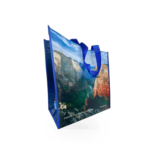 Impact Photographics Zion SM tote bag featuring vibrant red and purple design with sturdy handles and spacious interior.