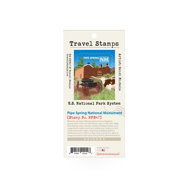 Travel Stamp by Travel Stamps featuring the PISP National Monument, showcasing detailed engraved design on a rectangular rubber stamp.