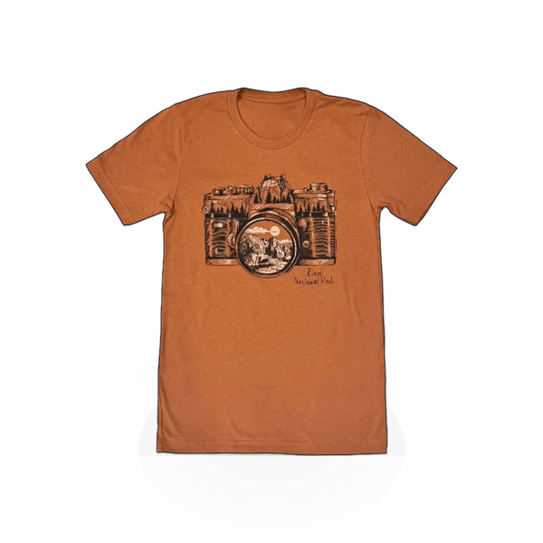 American Backcountry Click Zion T-shirt showing a graphic design on the front, casual fit, made from comfortable fabric.
