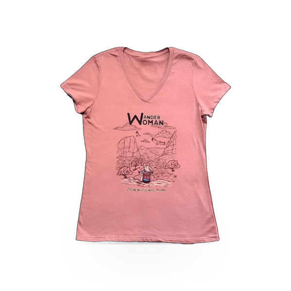 Black Wander Woman Zion themed T-shirt by Inspiration Graphics featuring a scenic design on soft cotton fabric.