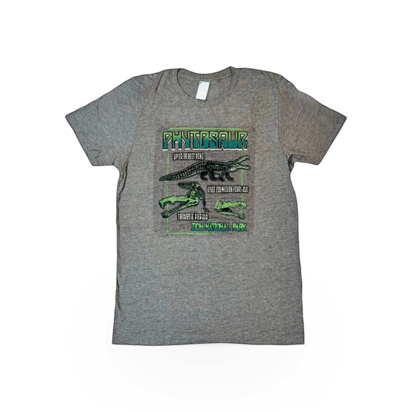 Black Concept 360 Yth Phytosaur themed T-shirt featuring a detailed prehistoric reptile design.