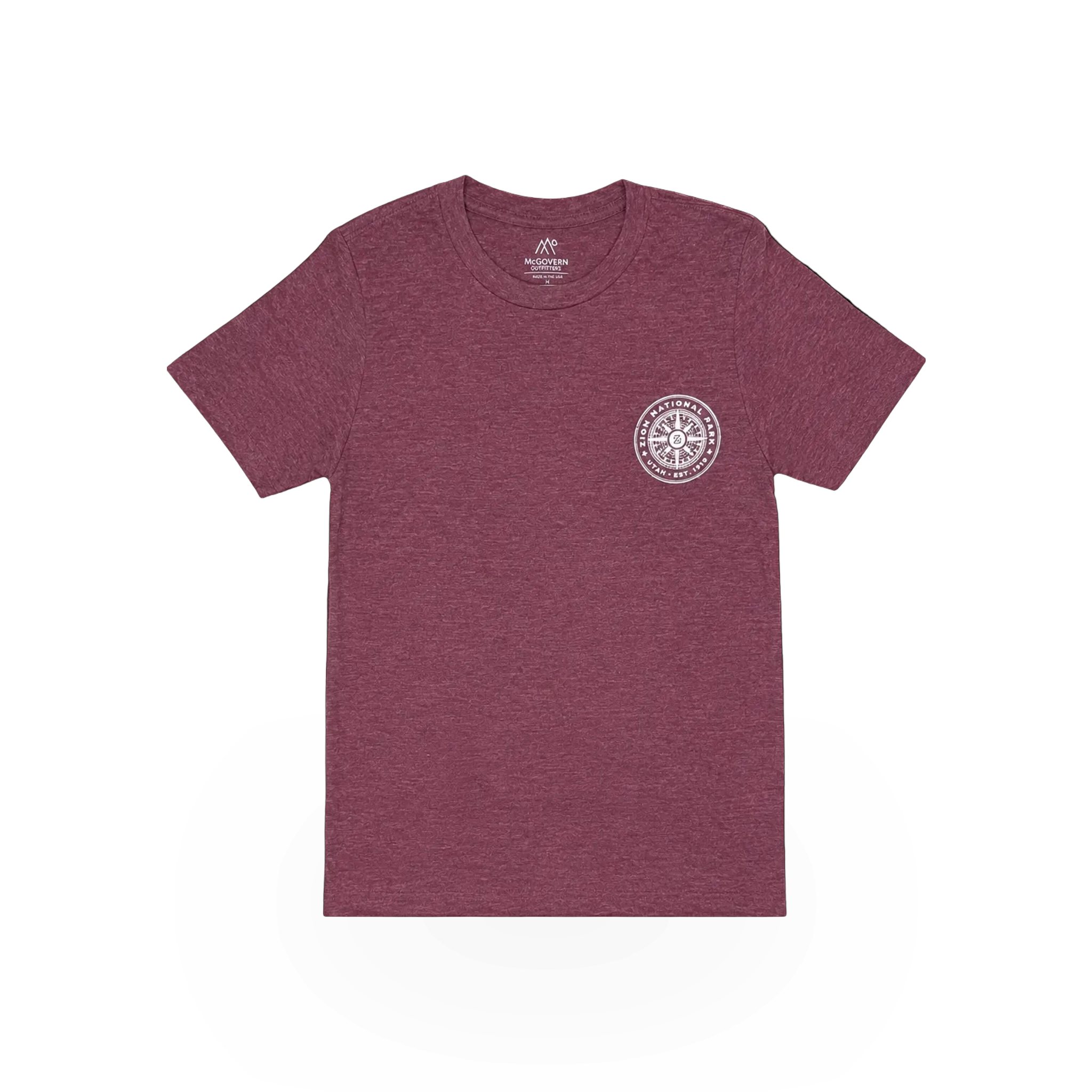 Light gray Zion GPS theme T-shirt by McGovern Maps featuring a printed map design on the front.