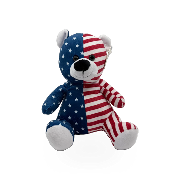 Soft 8-inch America 250 USA bear plush toy by Nature Planet Inc, featuring red, white, and blue patriotic design and plush fabric.