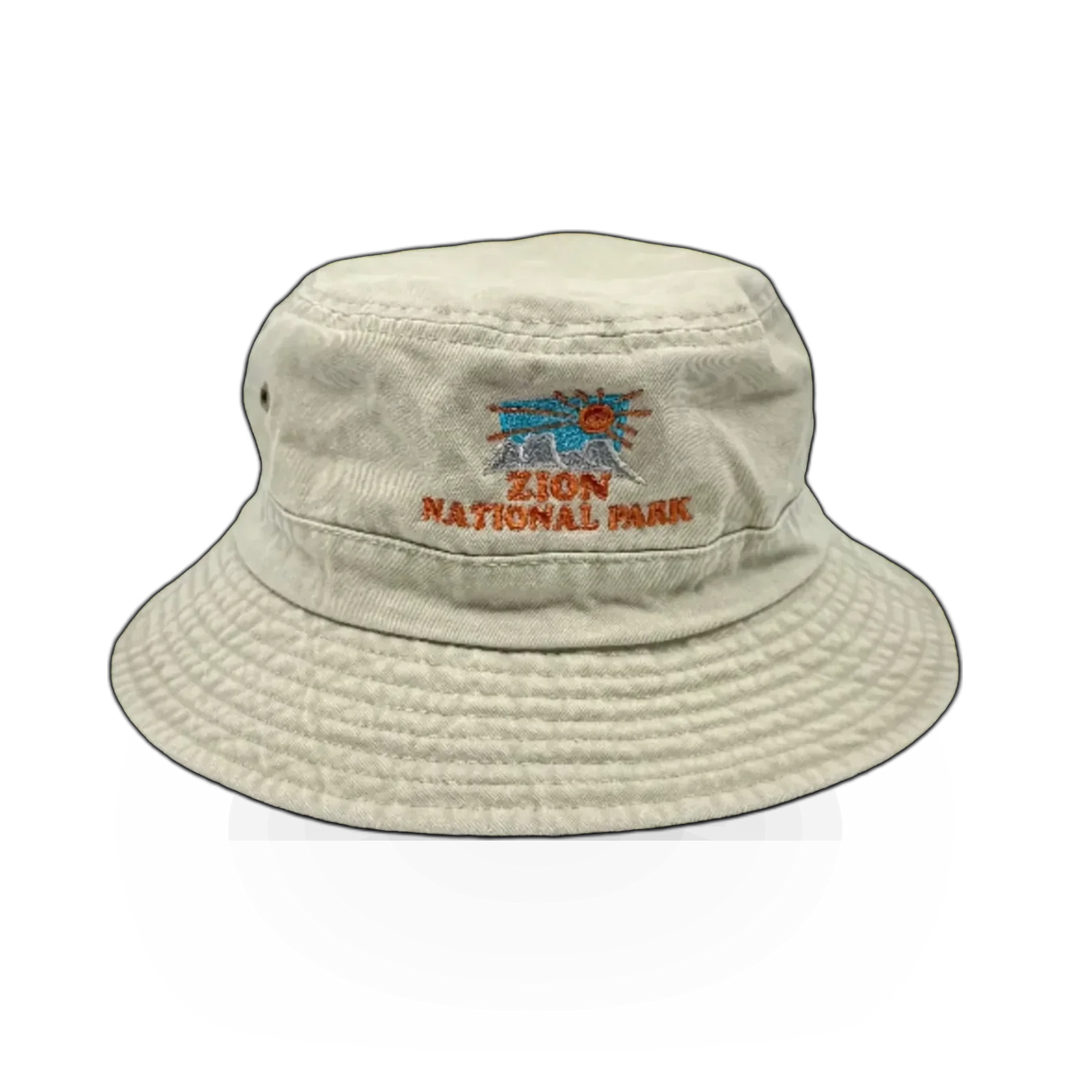 Dorfman Pacific Yth Bucket Zion embroidered hat, full view showing colorful embroidery and casual style.