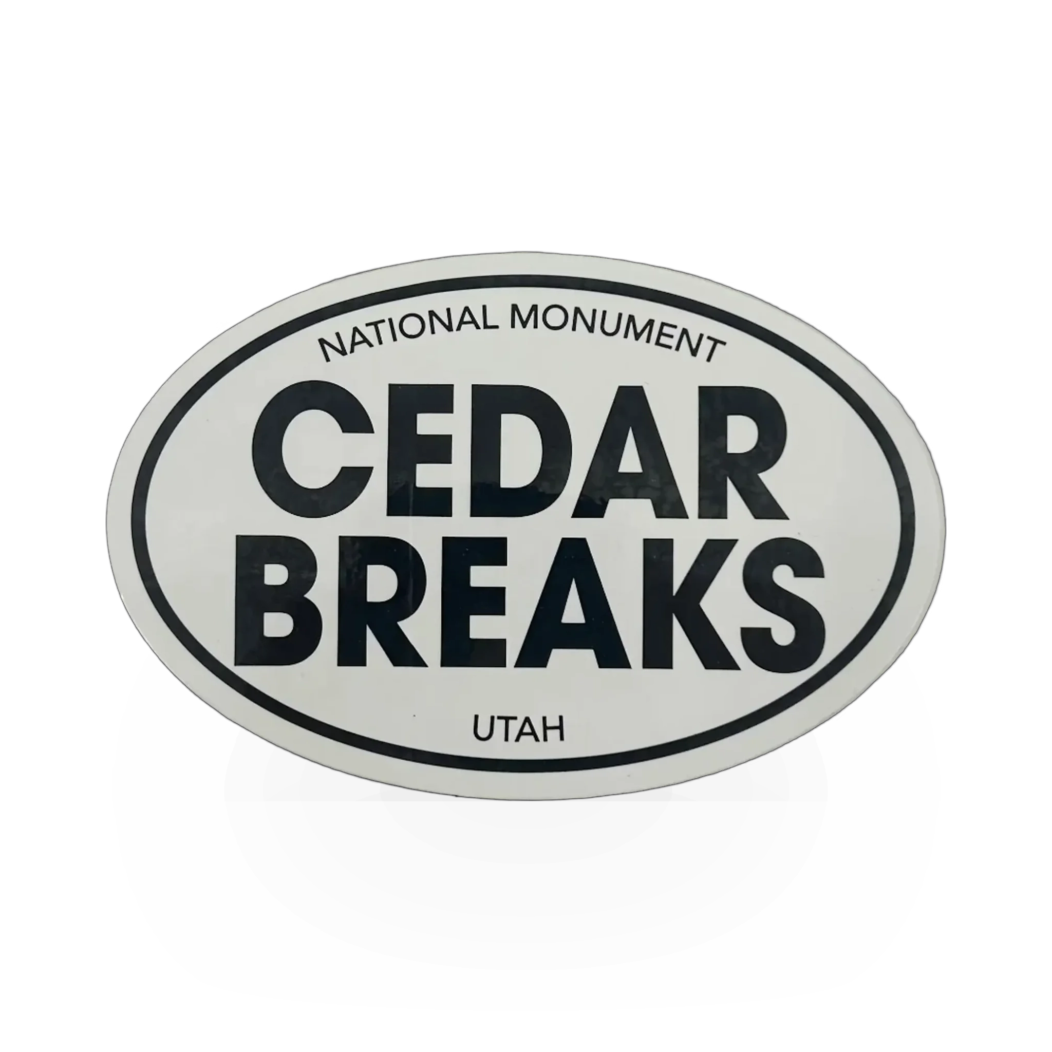 Oval black and white cedar breaks sticker from Impact Photographics, featuring scenic landscape design on a VA sticker.