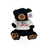 Soft 8-inch America 250 Black Bear plush toy wearing a hoodie, from Nature Planet Inc, ideal for collectors or cuddling.
