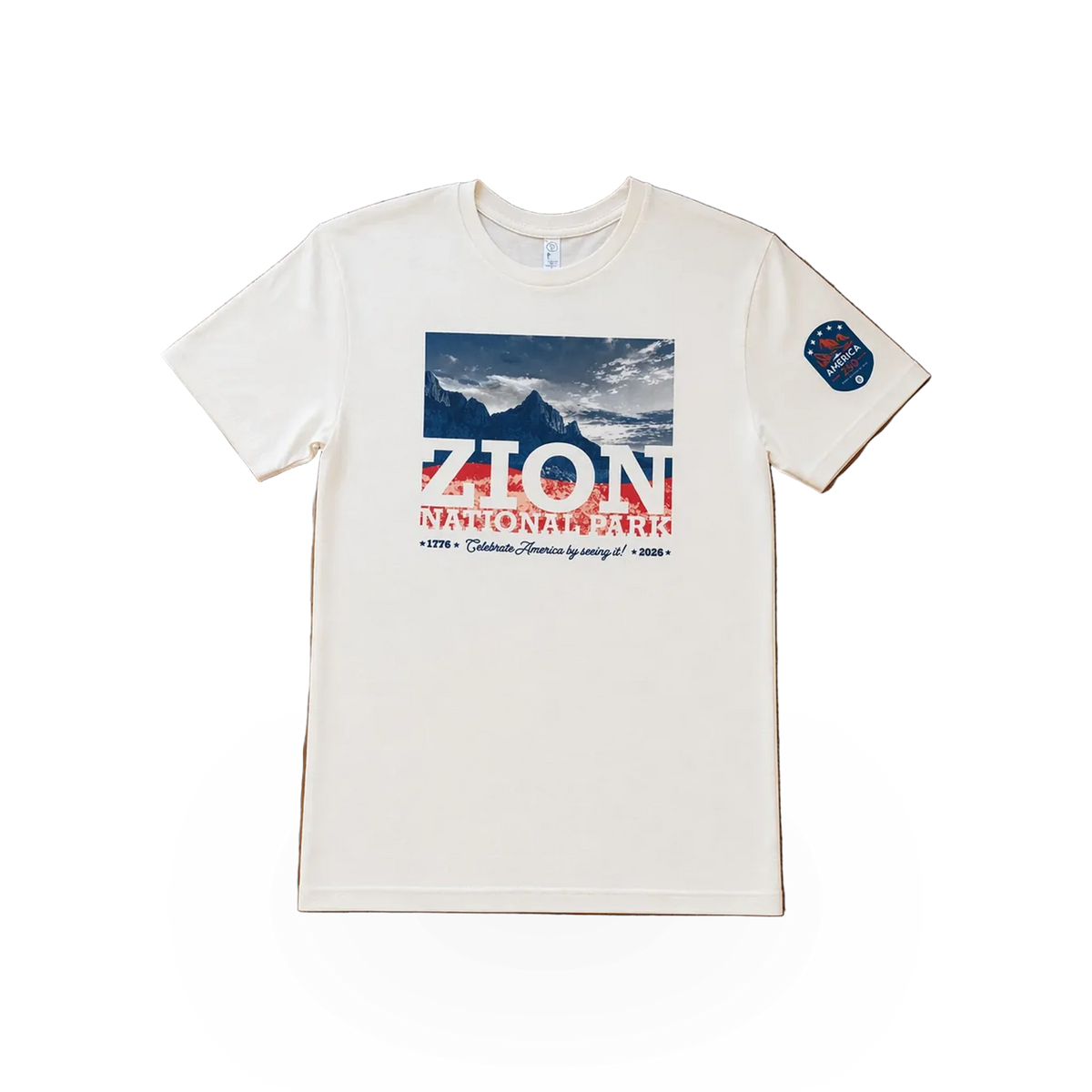 Celebrate America 250 T-shirt by Keezer Sportswear featuring patriotic design with stars and stripes, front view showing vibrant print.