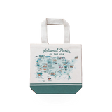 Canvas tote bag featuring National Parks theme by McGovern Maps, with colorful park illustrations on durable fabric.