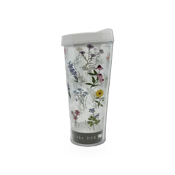 22 oz. Wildflowers of the USA themed tumbler by McGovern Maps, featuring vibrant floral illustrations on a durable travel mug.