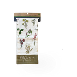 Flour sack towel featuring vibrant wildflowers of the USA, with detailed botanical illustrations by McGovern Maps.
