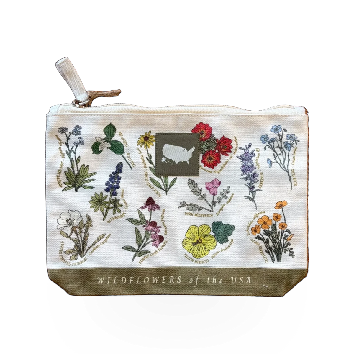 Wildflowers of the USA canvas zip pouch featuring vibrant floral designs, from McGovern Maps' Wildflowers of the USA collection.