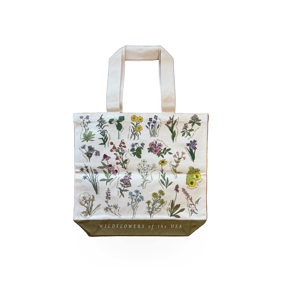 Canvas tote bag featuring wildflowers of the USA with a nature-inspired design by McGovern Maps.